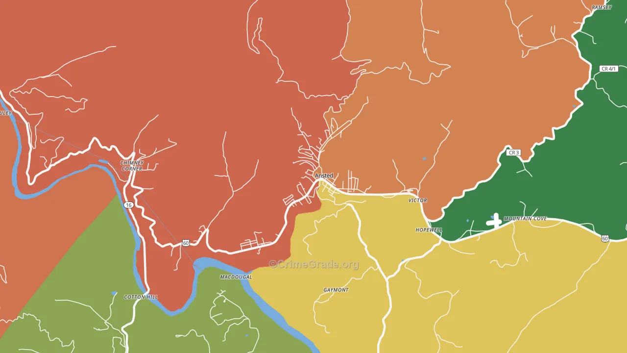 Ansted, WV Map of Theft Rates