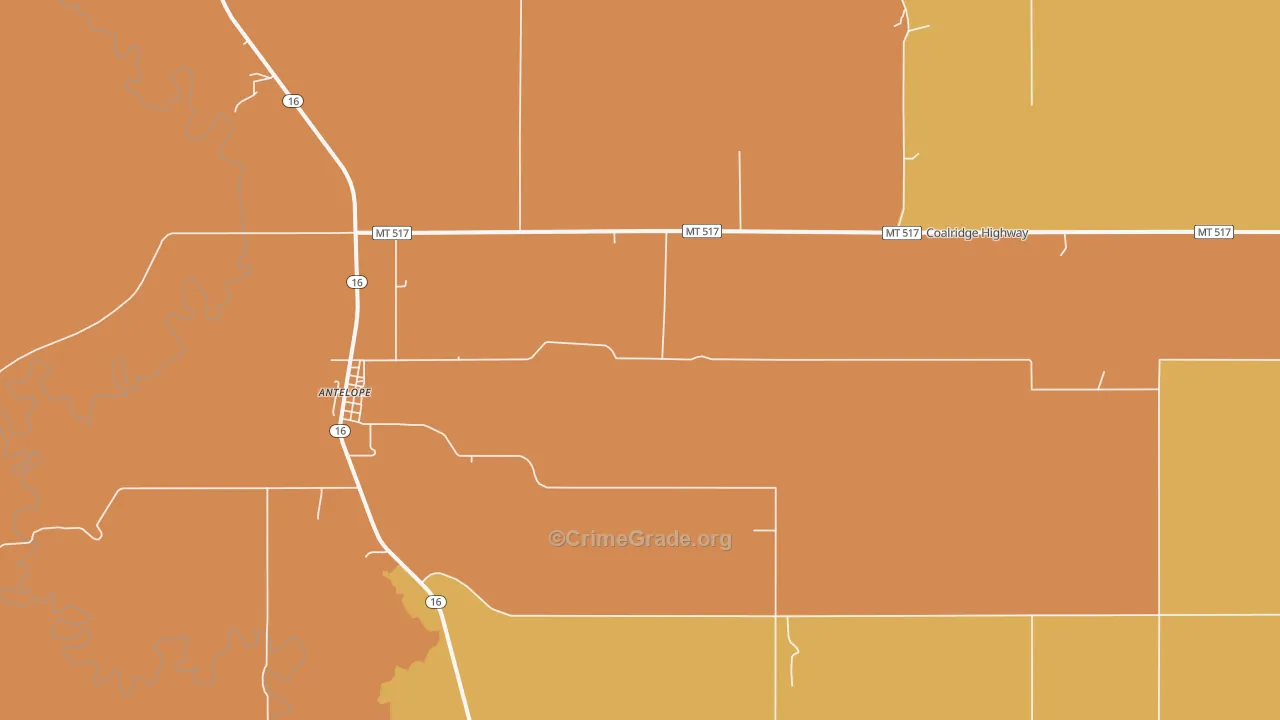 Antelope, MT Map of Theft Rates