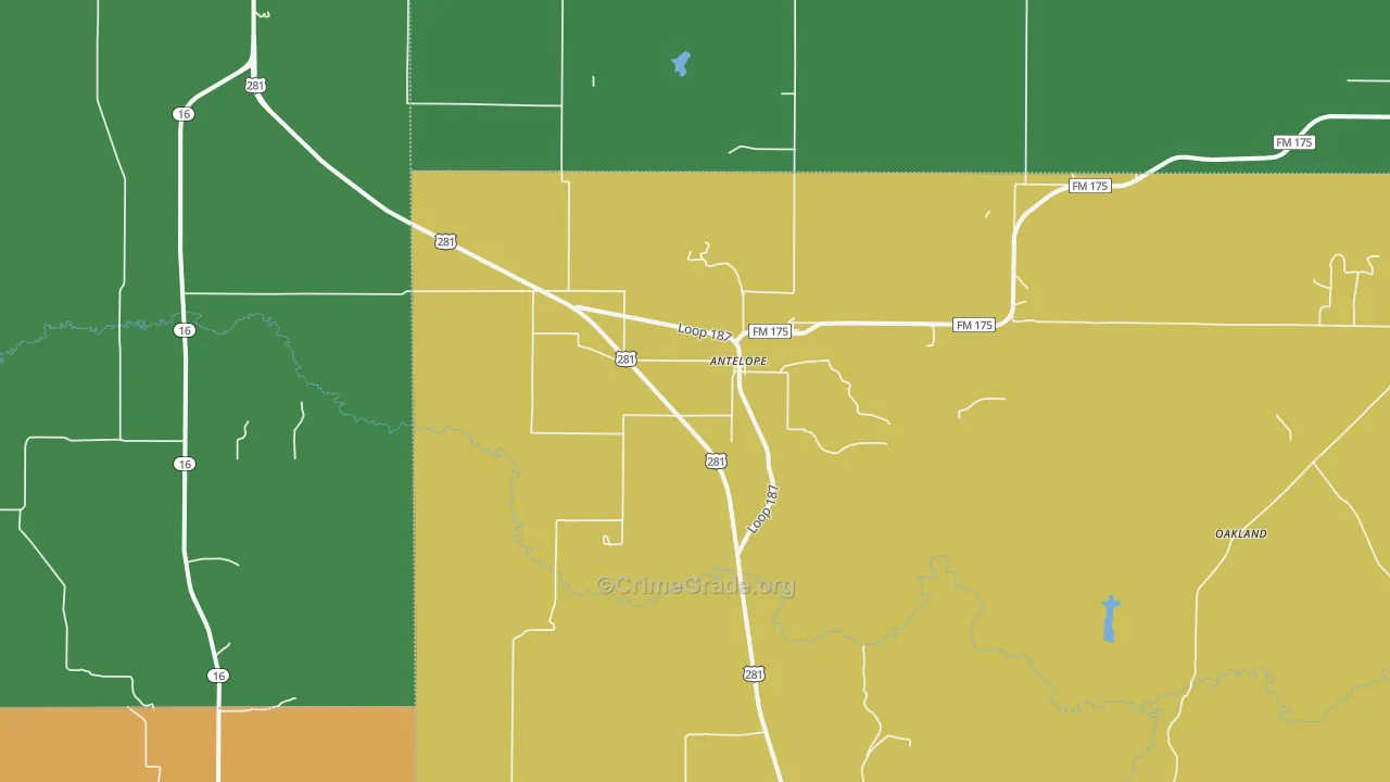 Antelope, TX Map of Theft Rates