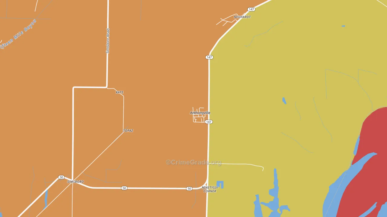 Anthonyville, AR Map of Theft Rates