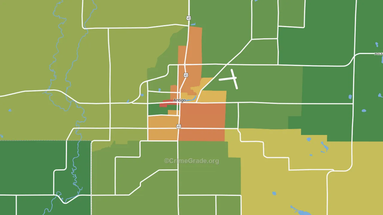 Antigo, WI Map of Theft Rates
