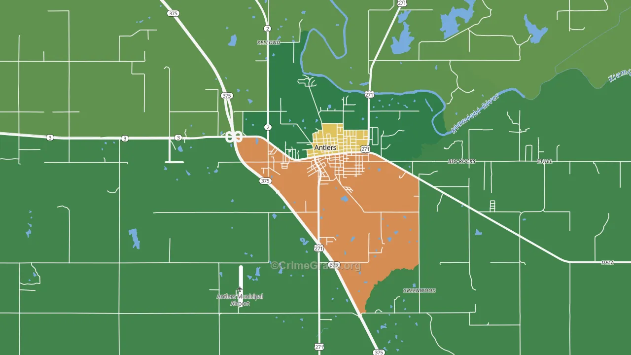 Antlers, OK Map of Theft Rates