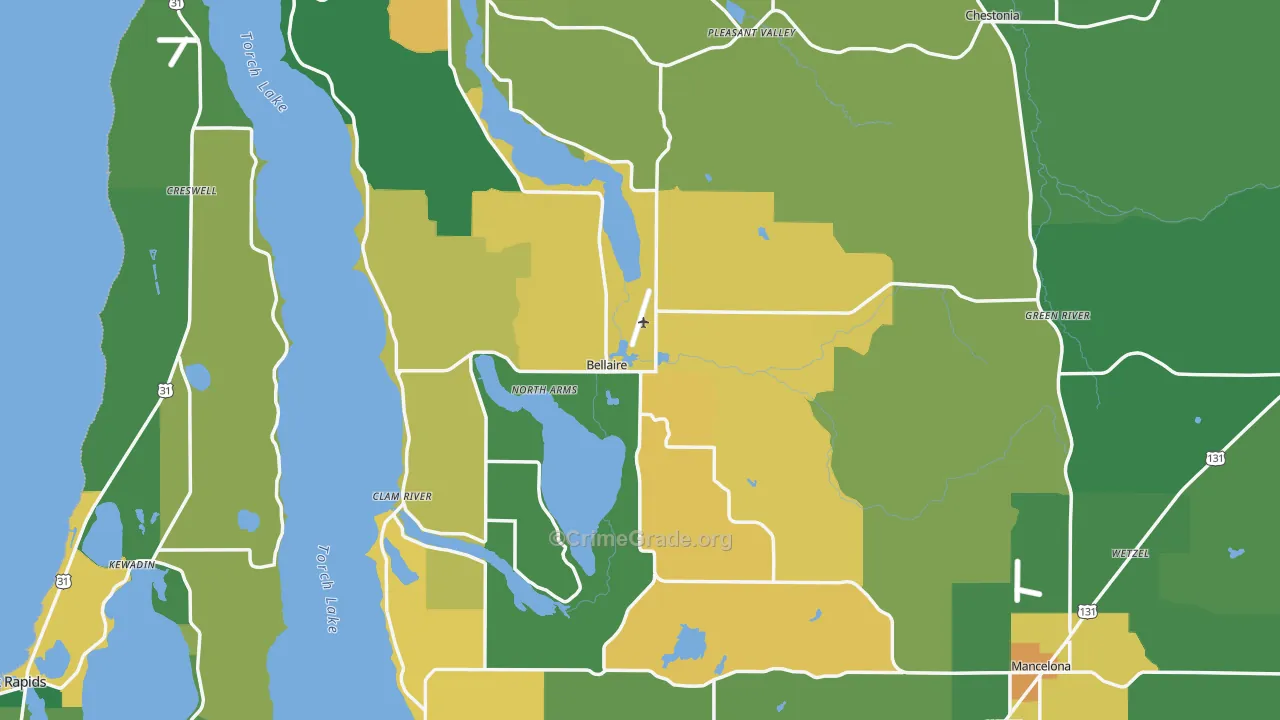 Antrim County, MI Map of Theft Rates