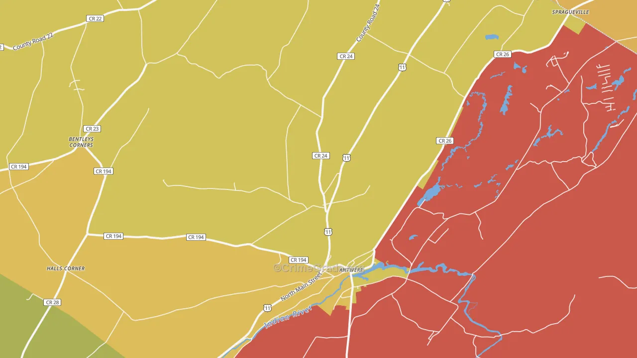 Antwerp, NY Map of Theft Rates