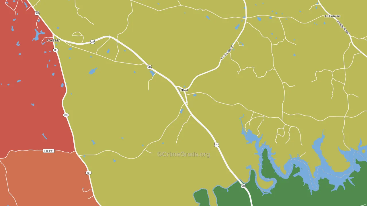 Aonia, GA Map of Theft Rates