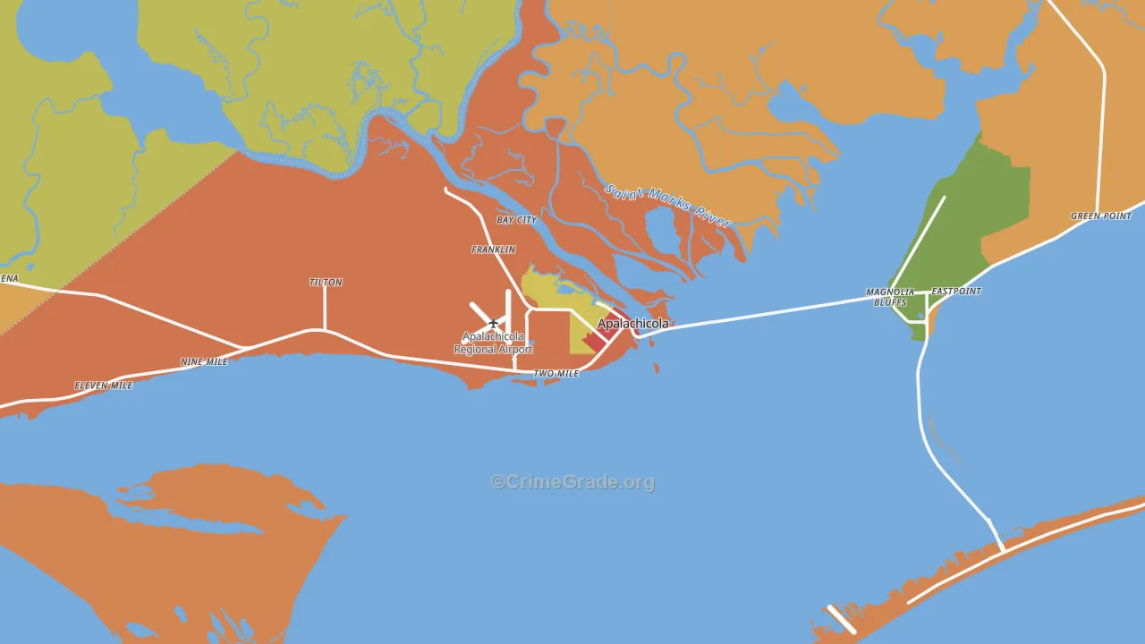 Apalachicola, FL Map of Theft Rates