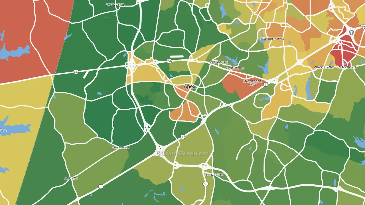 Apex, NC Map of Theft Rates