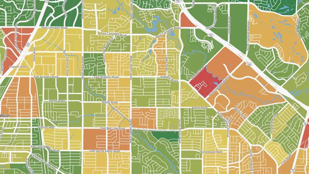 Apollo Arapaho and Camelot, Garland, TX Map of Theft Rates