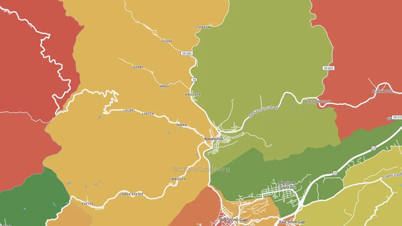 Appalachia, VA Map of Theft Rates