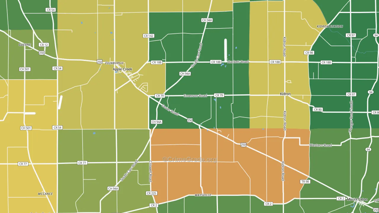 Apple Creek, OH Map of Theft Rates