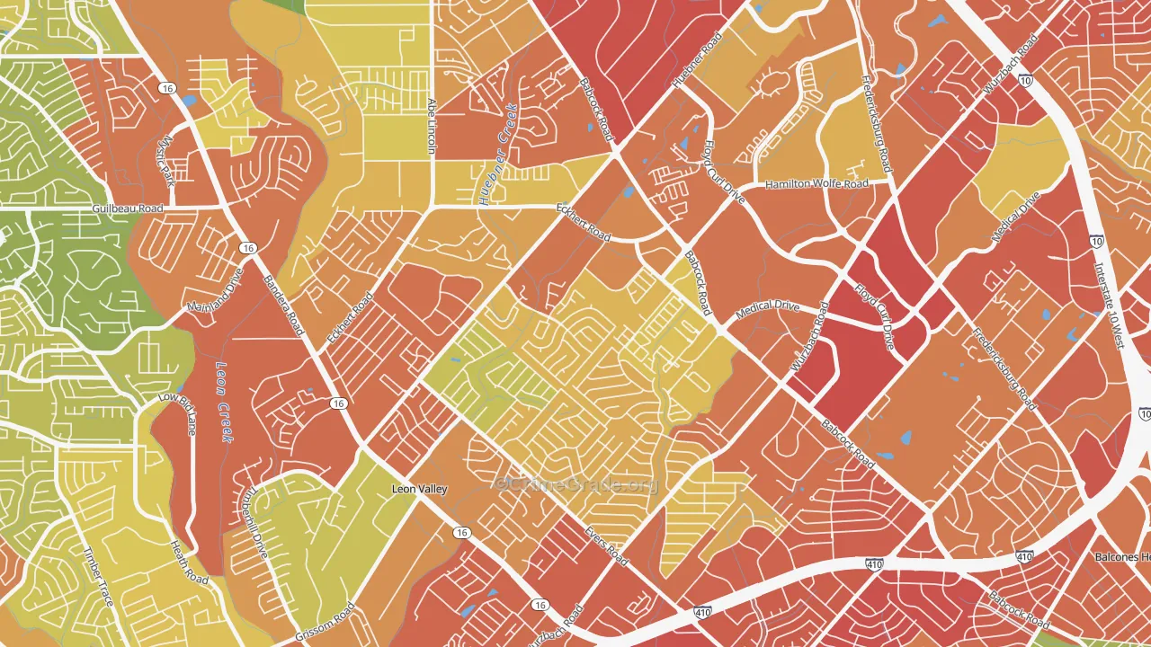 Apple Creek, San Antonio, TX Map of Theft Rates
