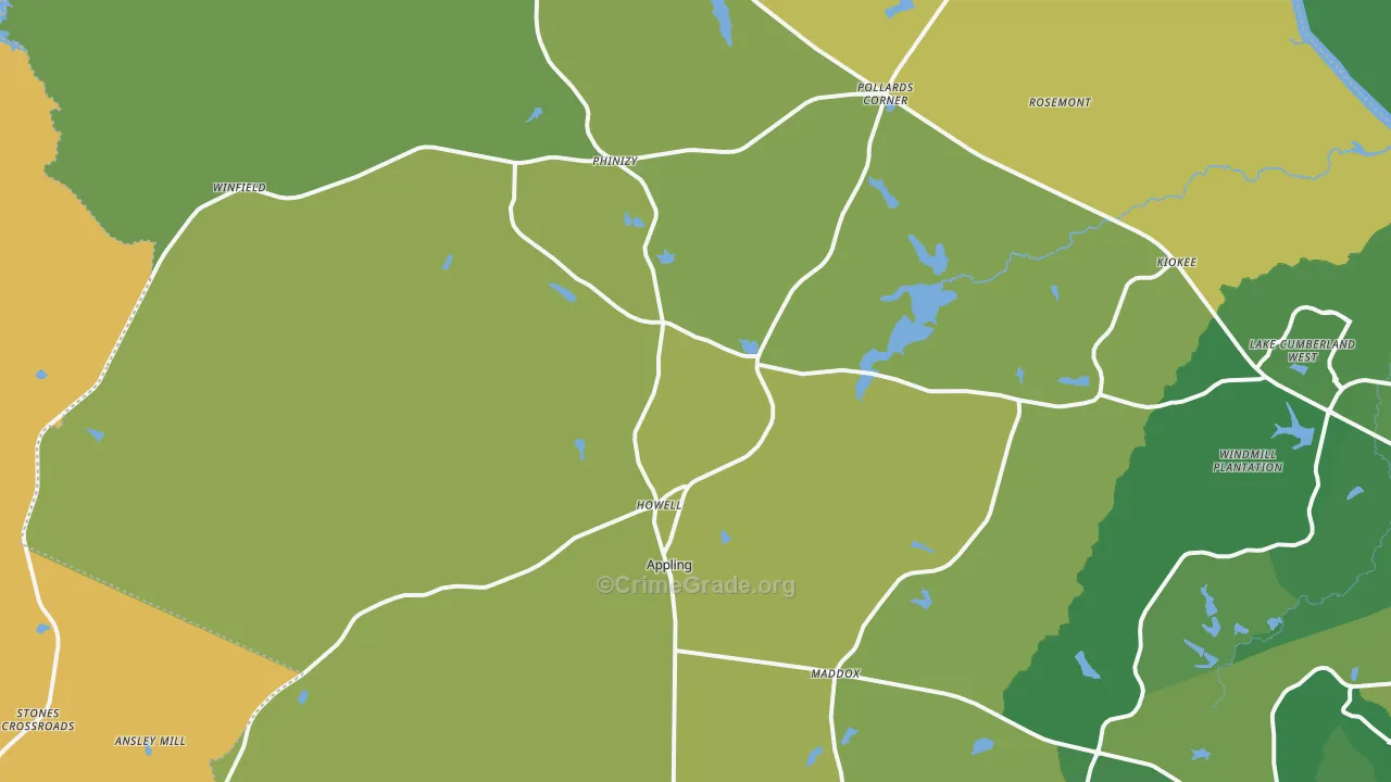 Appling, GA Map of Theft Rates