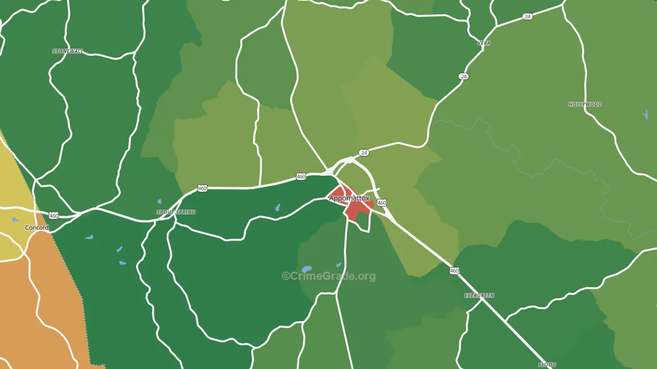 Appomattox County, VA Map of Theft Rates