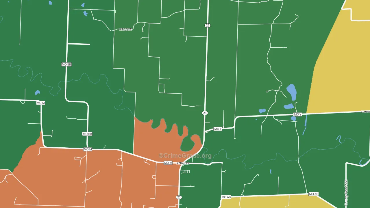 Aquilla, MO Map of Theft Rates