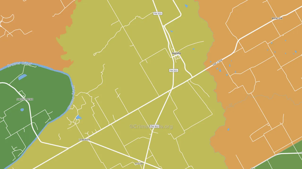 Aquilla, TX Map of Theft Rates