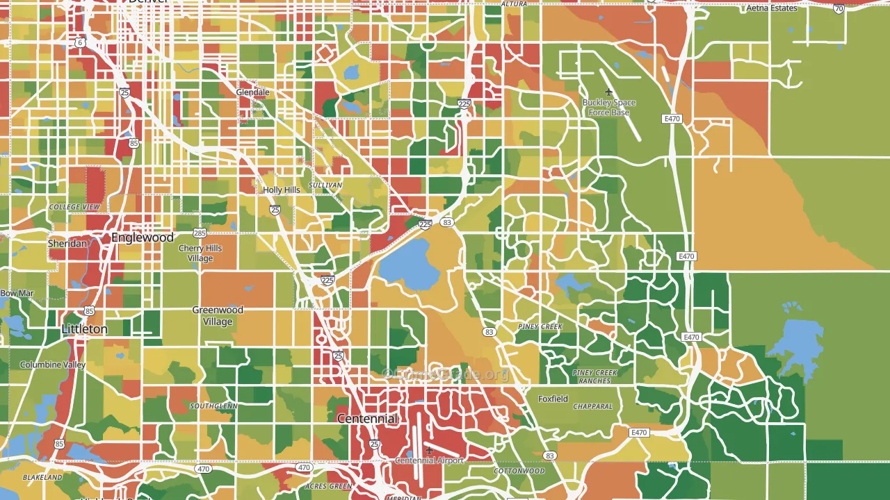 Arapahoe County, CO Map of Theft Rates