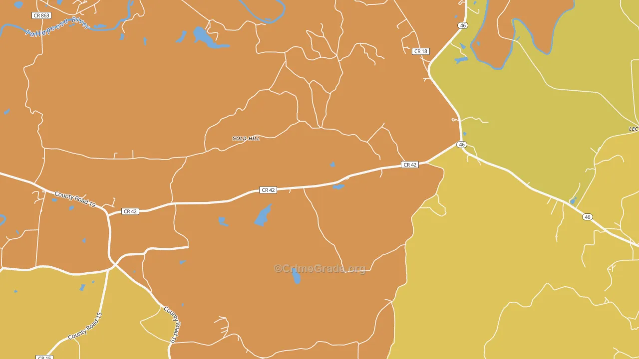 Arbacoochee, AL Map of Theft Rates