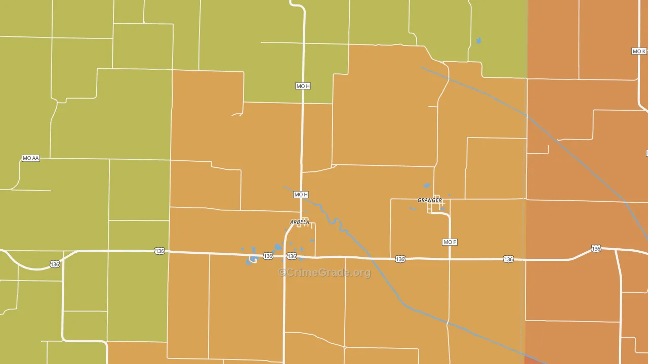 Arbela, MO Map of Theft Rates