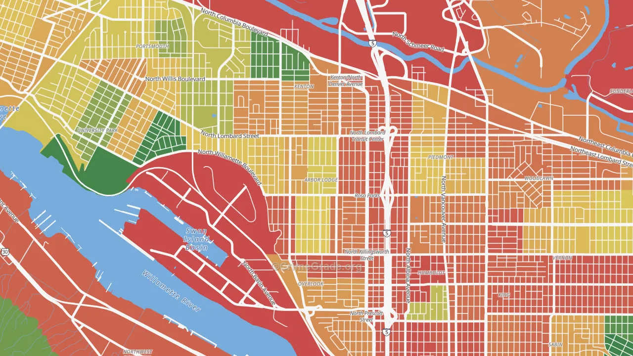 Arbor Lodge, Portland, OR Map of Theft Rates