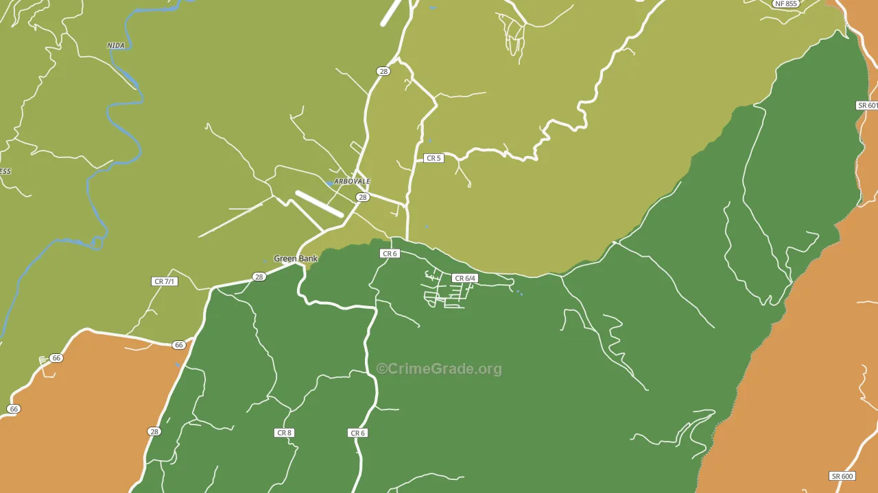 Arbovale, WV Map of Theft Rates