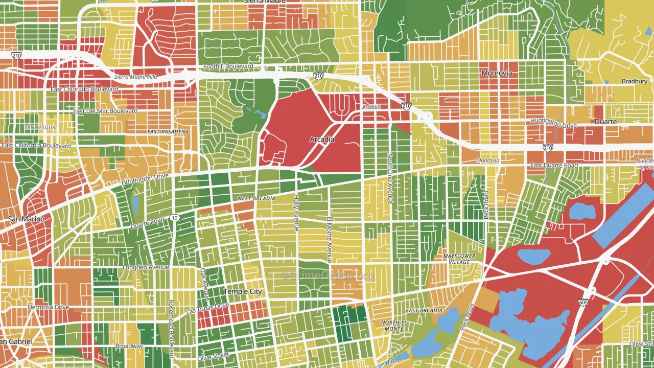 Arcadia, CA Map of Theft Rates