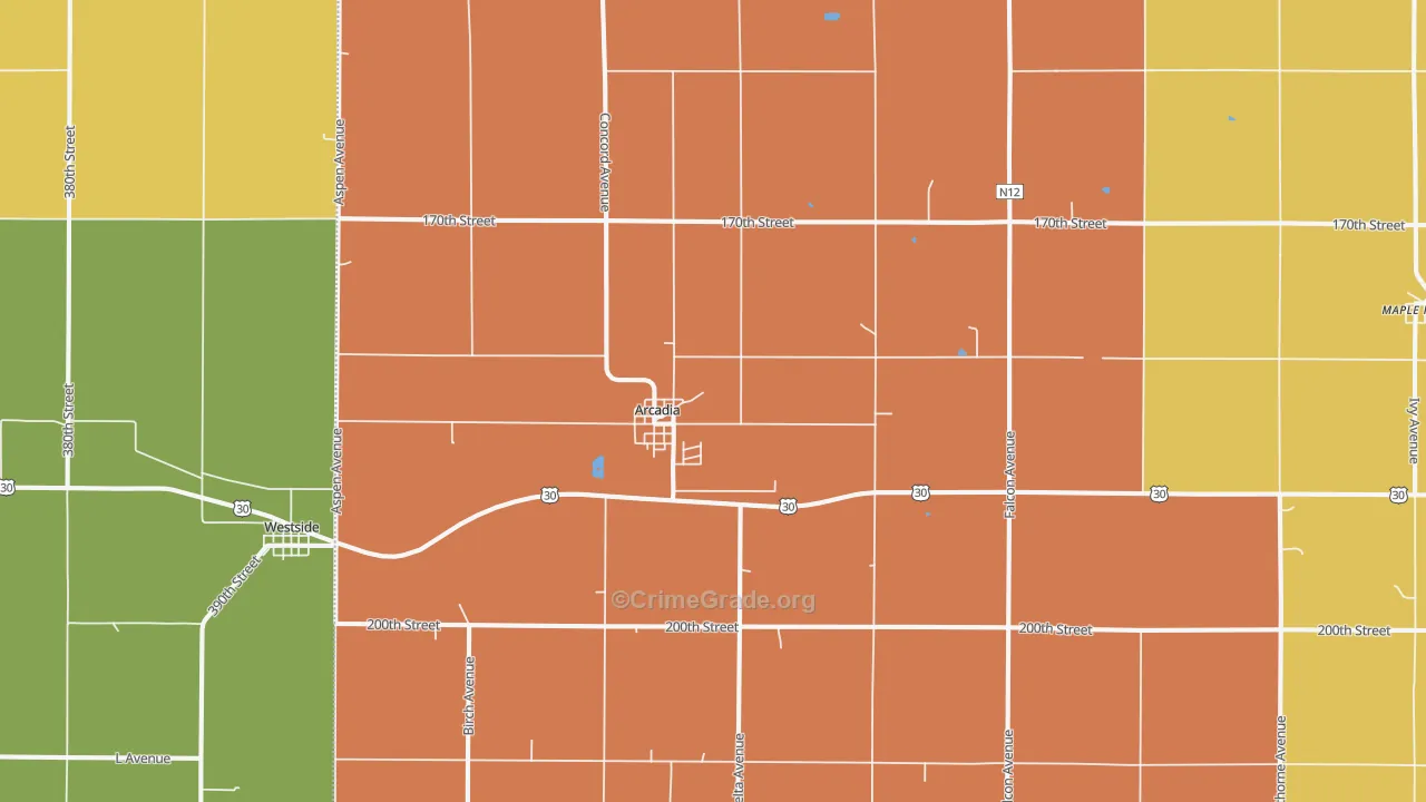 Arcadia, IA Map of Theft Rates
