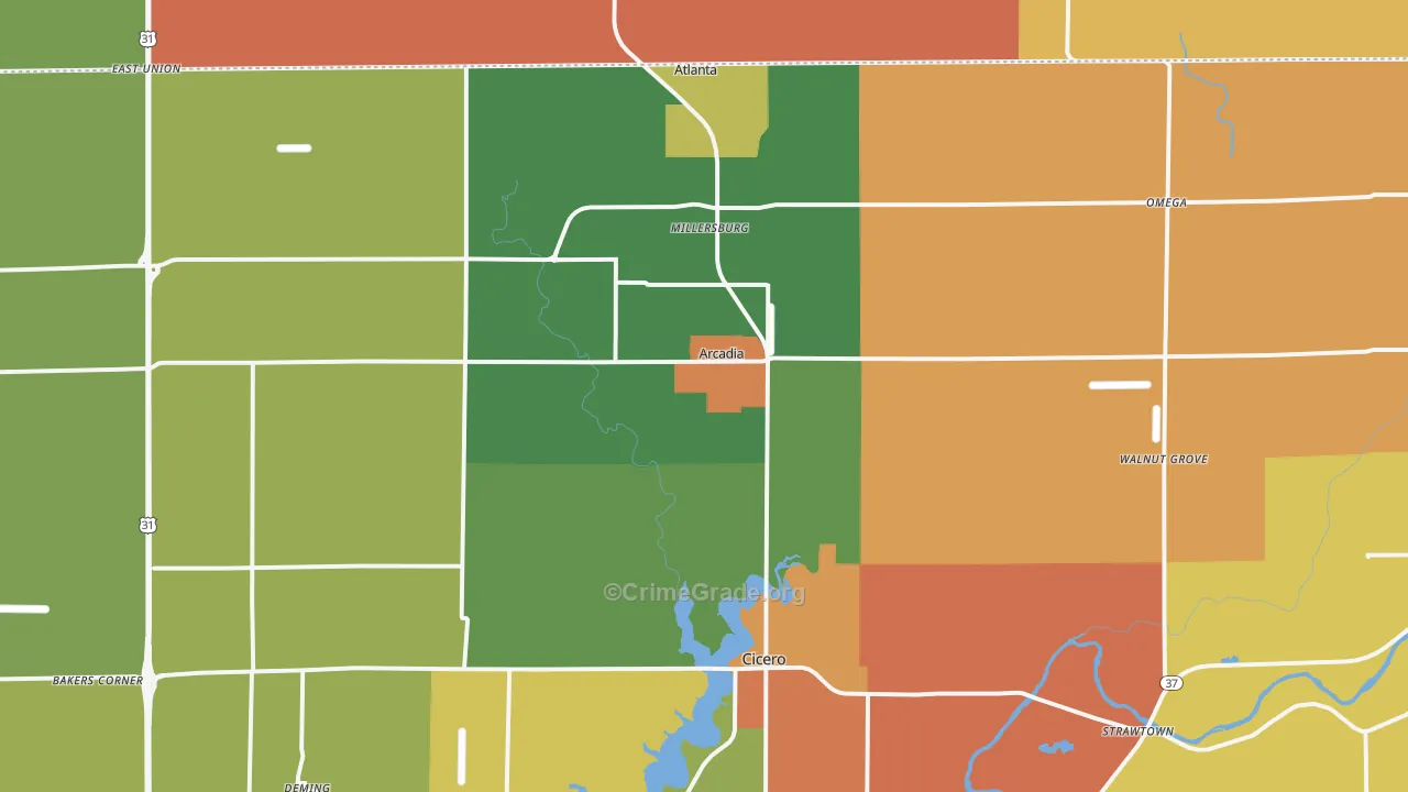 Arcadia, IN Map of Theft Rates