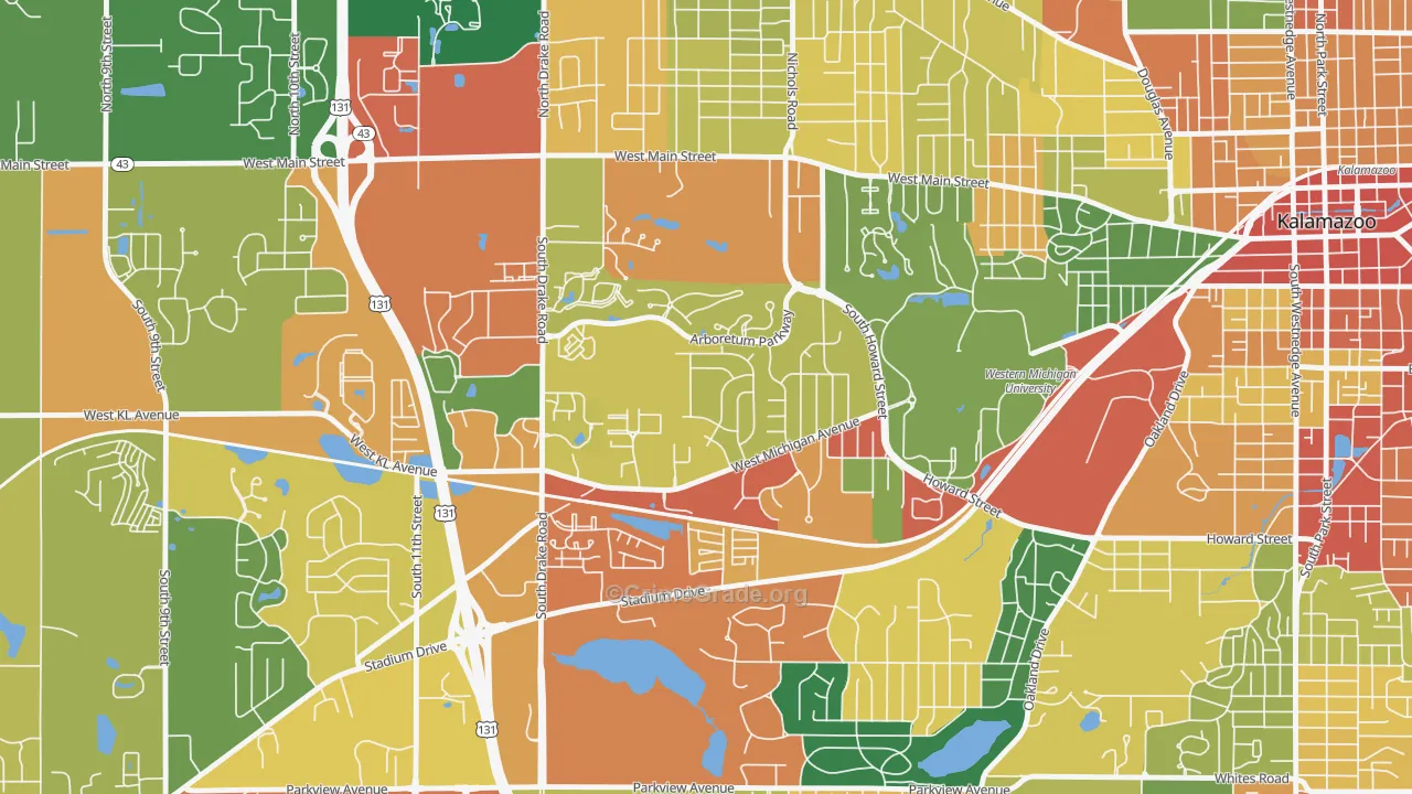 Arcadia, Kalamazoo, MI Map of Theft Rates