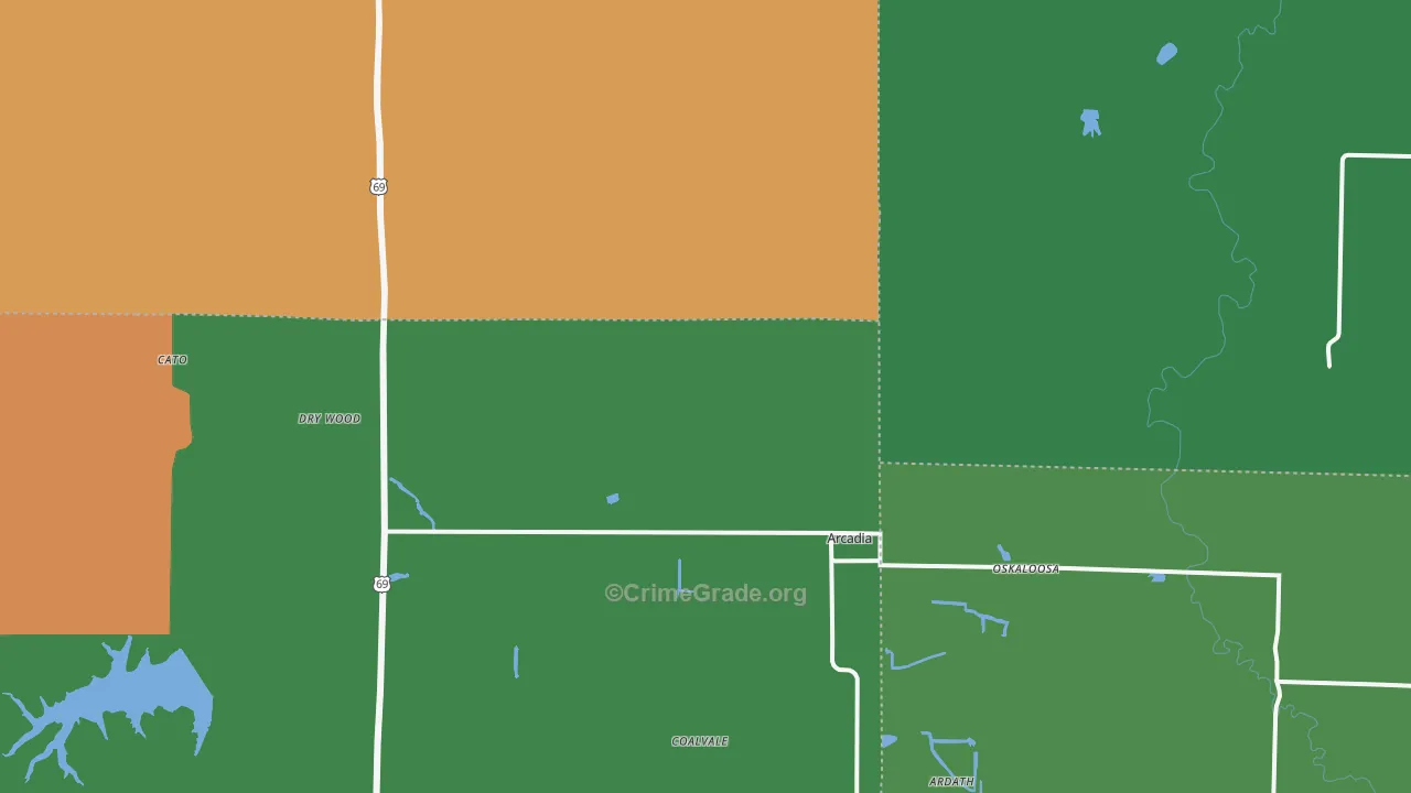 Arcadia, KS Map of Theft Rates