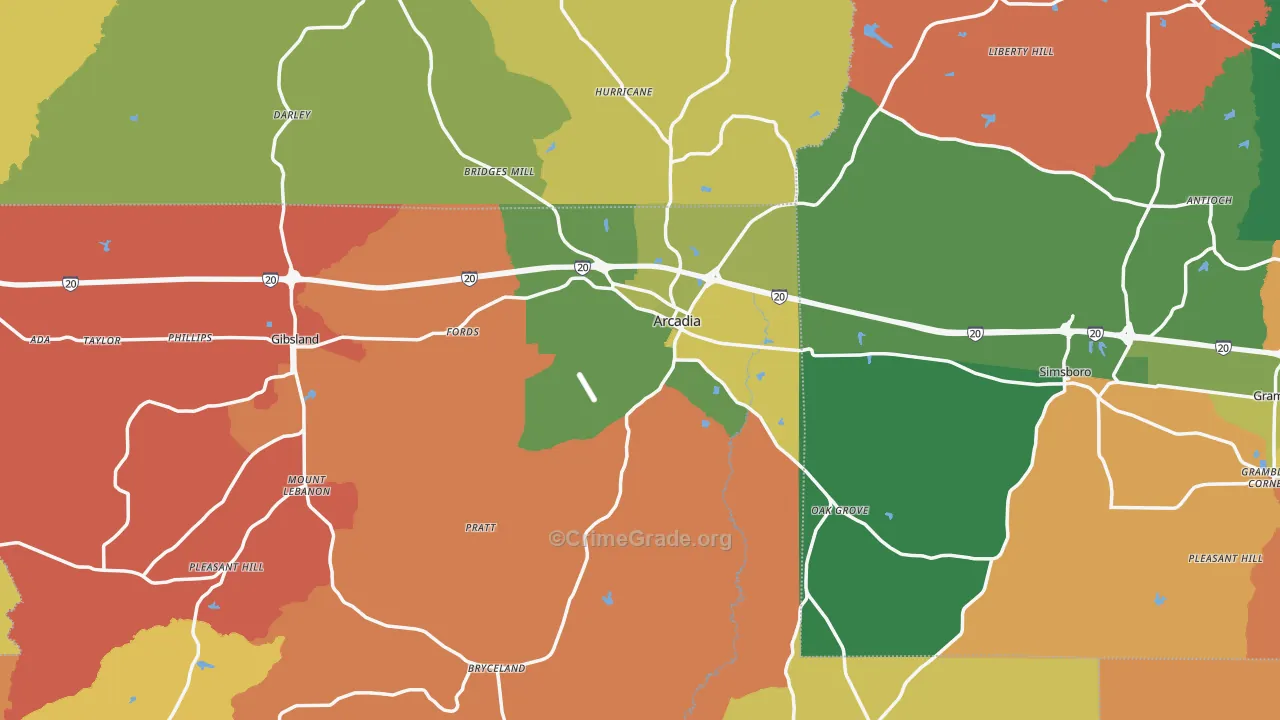 Arcadia, LA Map of Theft Rates