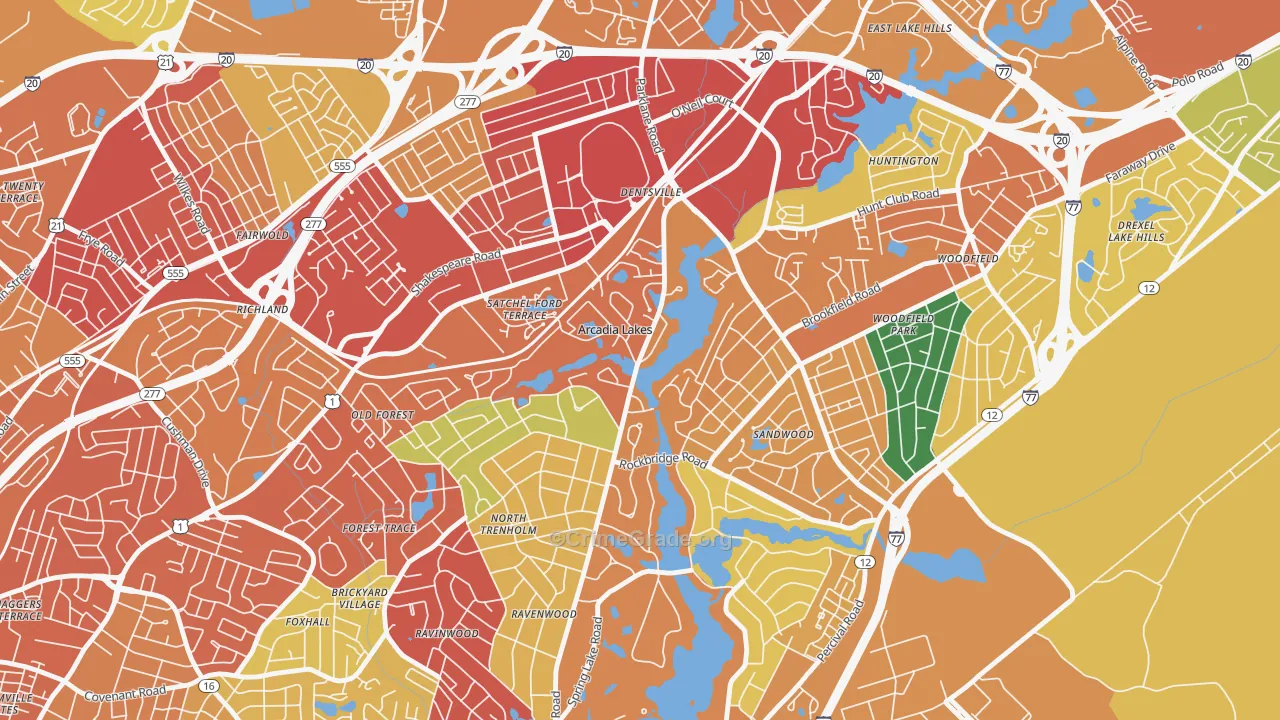 Arcadia Lakes, SC Map of Theft Rates