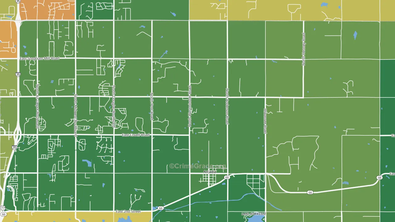Arcadia, OK Map of Theft Rates