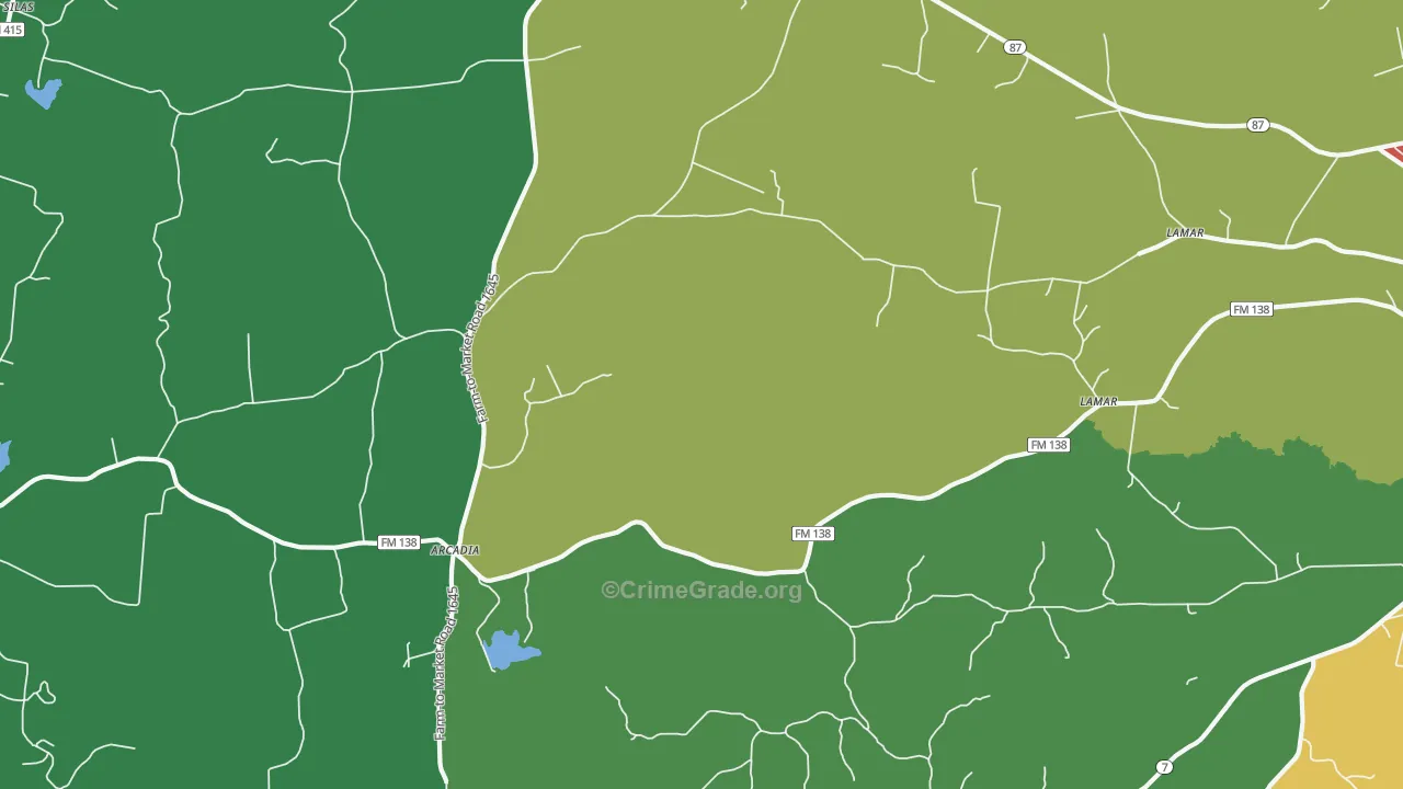 Arcadia, TX Map of Theft Rates