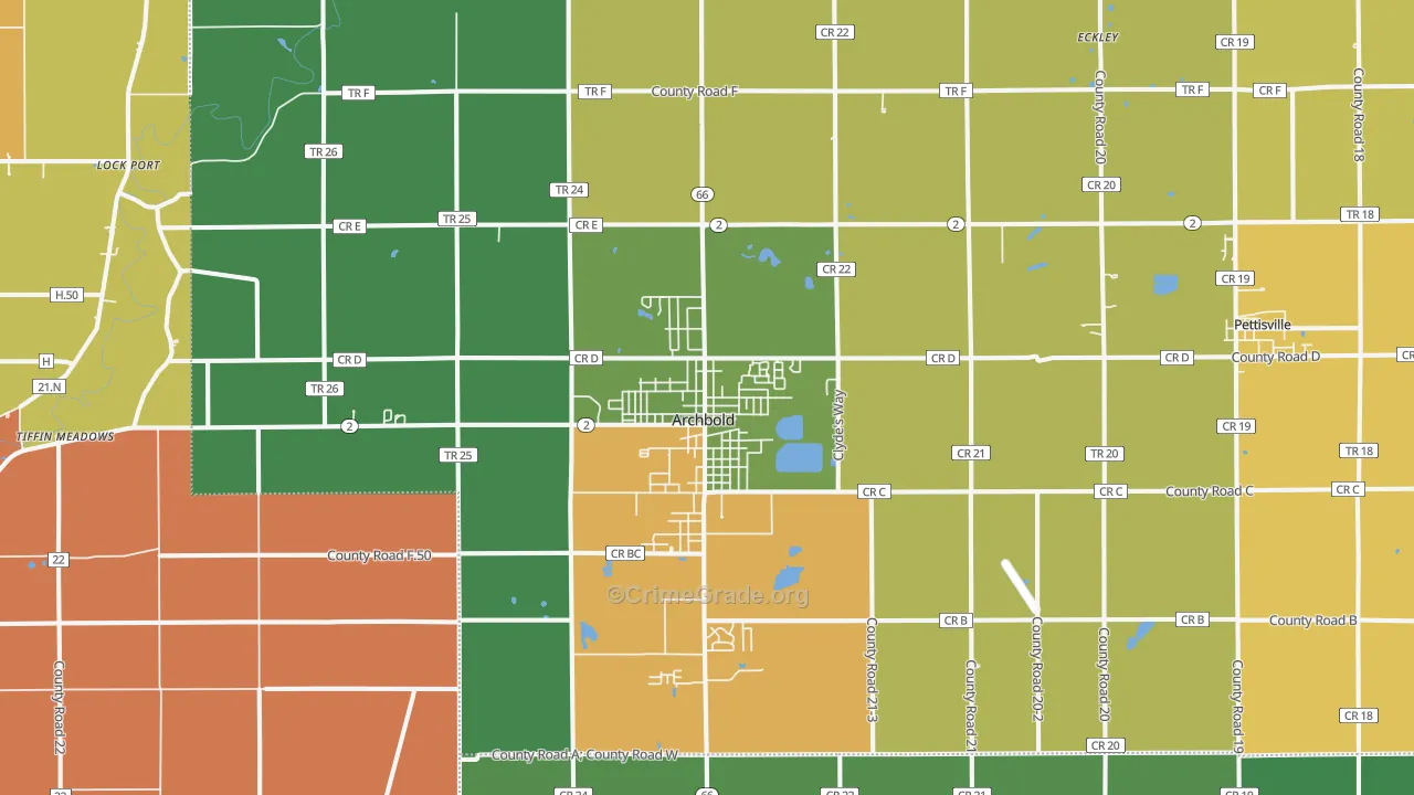 Archbold, OH Map of Theft Rates