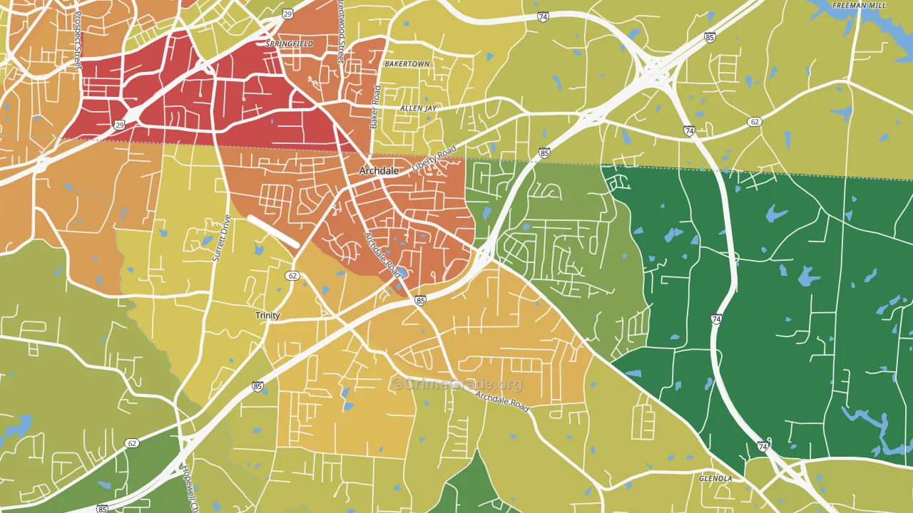 Archdale, NC Map of Theft Rates