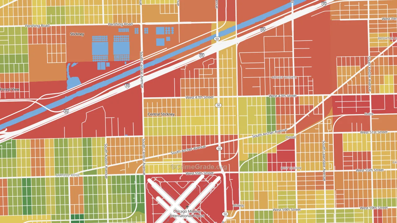 Archer Limits, Chicago, IL Map of Theft Rates