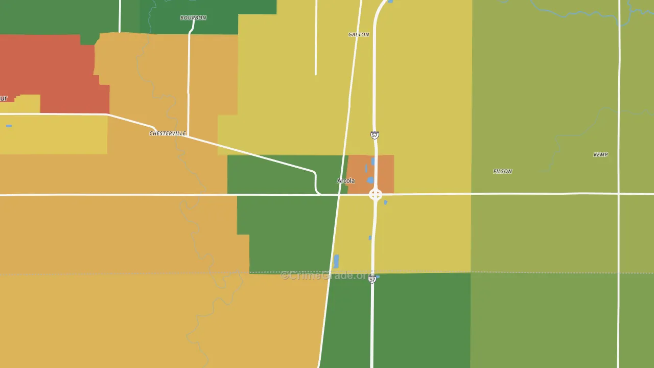 Arcola, IL Map of Theft Rates
