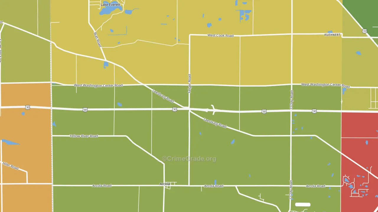 Arcola, IN Map of Theft Rates