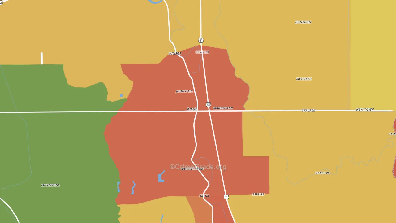Arcola, MS Map of Theft Rates
