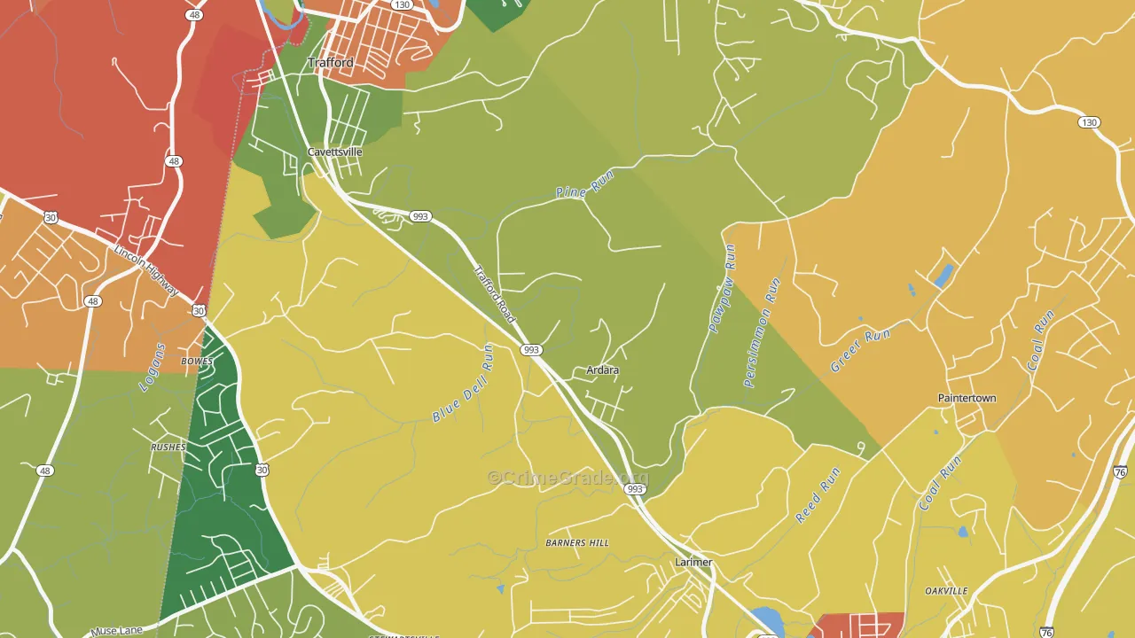 Ardara, PA Map of Theft Rates