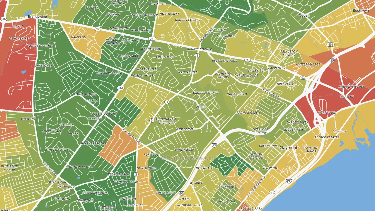 Arden, DE Map of Theft Rates