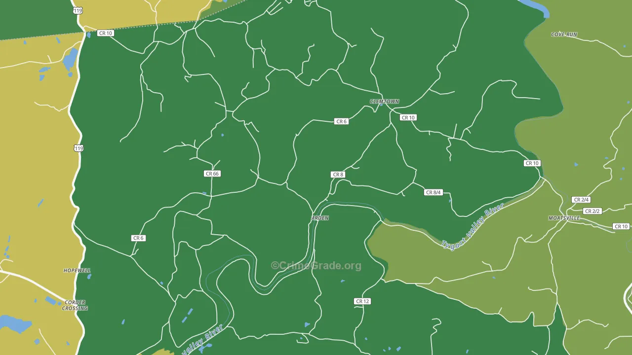 Arden, WV Map of Theft Rates
