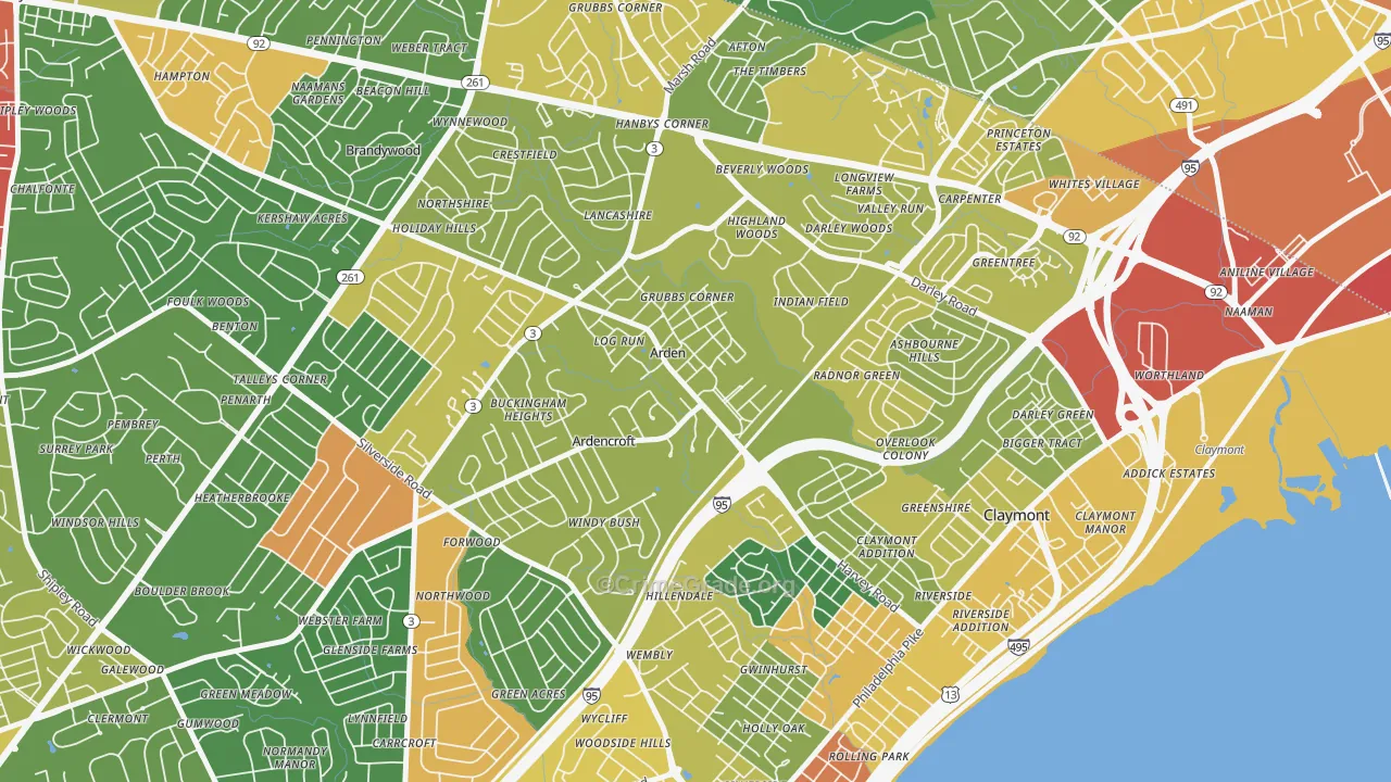 Ardentown, DE Map of Theft Rates