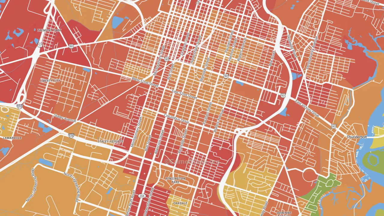 Ardmore-Gould Estates-Olin Heights, Savannah, GA Map of Theft Rates