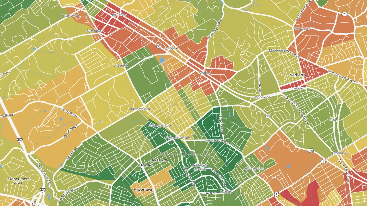 Ardmore, PA Map of Theft Rates