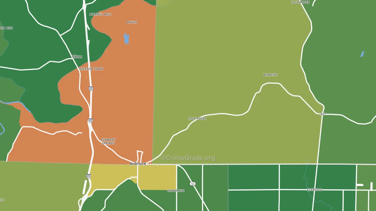 Ardmore, TN Map of Theft Rates