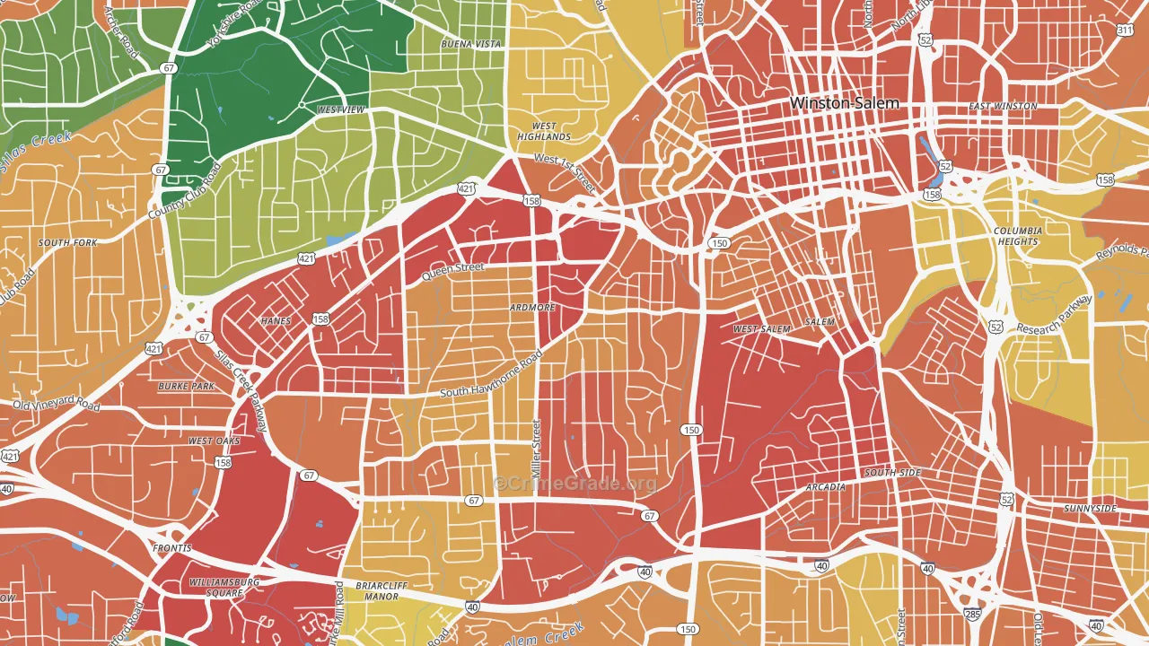 Ardmore, Winston-Salem, NC Map of Theft Rates