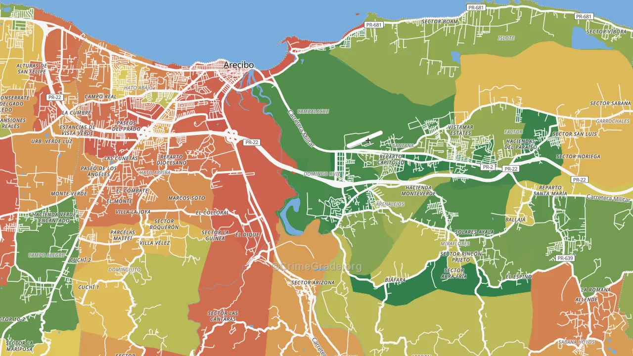 Arecibo Municipio, PR Map of Theft Rates
