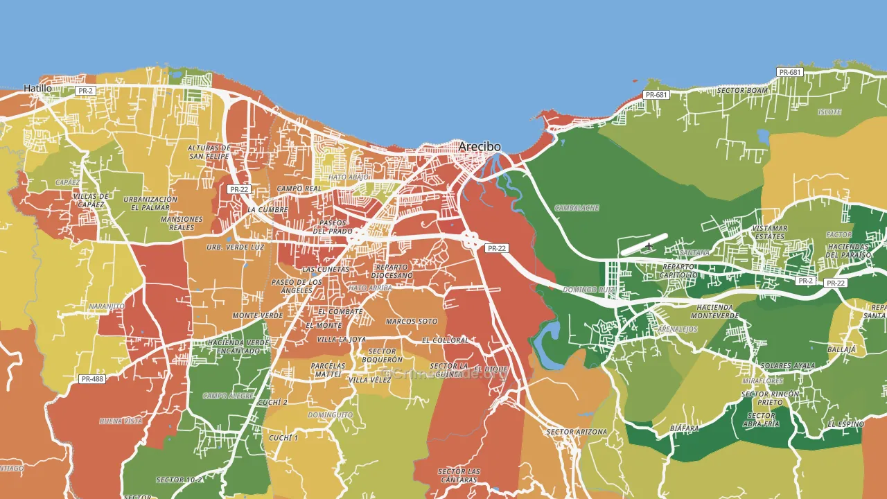 Arecibo, PR Map of Theft Rates