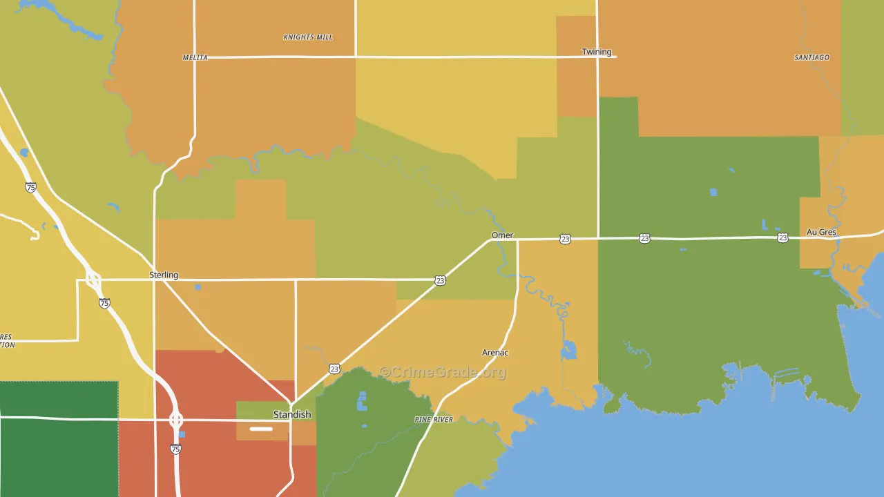 Arenac County, MI Map of Theft Rates